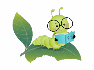 Caterpillar reading a book.