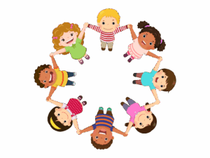 Kids standing in a circle holding hands